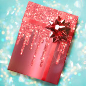 Kerstavond met rood metallisch druppel Glitter Hol Cadeaupapier