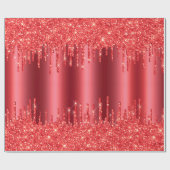 Kerstavond met rood metallisch druppel Glitter Hol Cadeaupapier (Vlak)