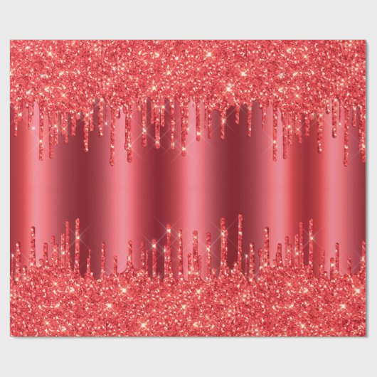 Kerstavond met rood metallisch druppel Glitter Hol Cadeaupapier (Vlak)