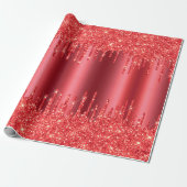 Kerstavond met rood metallisch druppel Glitter Hol Cadeaupapier (Uitgerold)