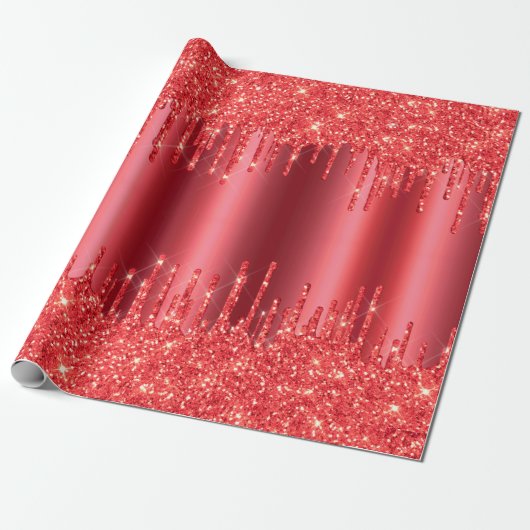 Kerstavond met rood metallisch druppel Glitter Hol Cadeaupapier (Uitgerold)