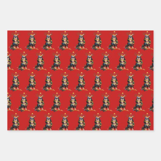 Kerstavond met zwarte en Tan Cavalier Inpakpapier Vel (Voorkant 2)