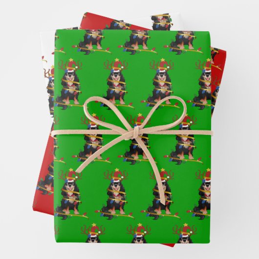 Kerstavond met zwarte en Tan Cavalier Inpakpapier Vel (In situ)