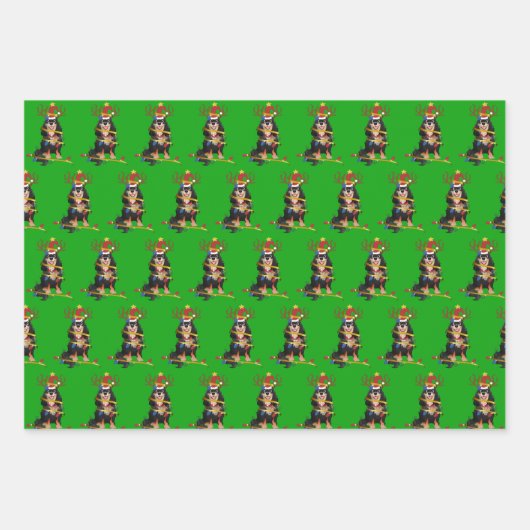 Kerstavond met zwarte en Tan Cavalier Inpakpapier Vel (Voorkant)