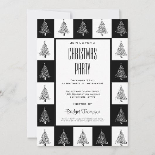 Kerstavond met zwarte en witte kerstbomen kaart (Voorkant)