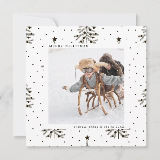 Kerstavond met zwarte en witte pine feestdagenkaart (Voorkant)