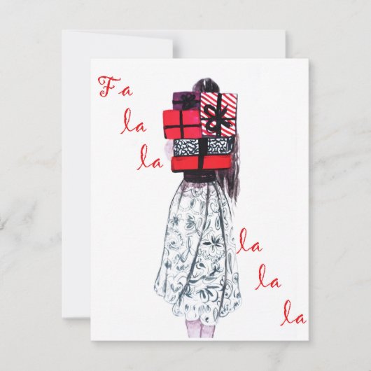 Kerstavond mode-groet cad, Fa la la la la Kaart (Voorkant)