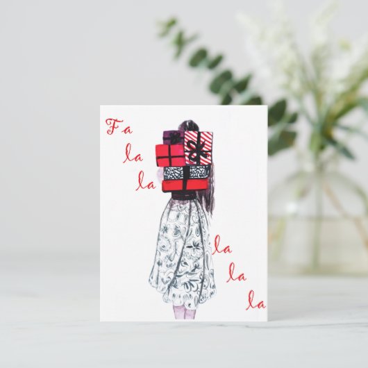 Kerstavond mode-groet cad, Fa la la la la Kaart (Staand voorkant)