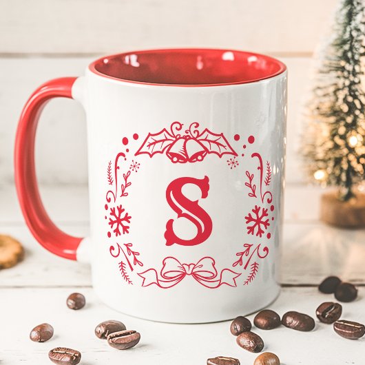 Kerstavond Monogram Winter Red Holiday Mok