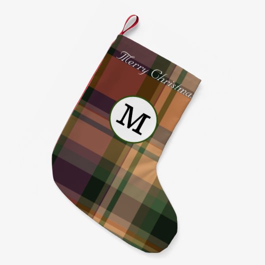 Kerstavond monogrammen elegant initiaal tartan kleine kerstsok (Voorkant (Hangend))