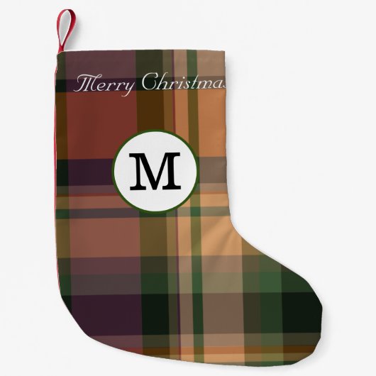 Kerstavond monogrammen elegant initiaal tartan kleine kerstsok (Voorkant)