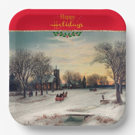 Kerstavond, mooie kunst, papieren bordje (Voorkant)