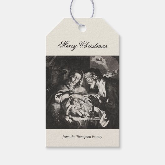  kerstavond nativiteit Christelijk Cadeaulabel (Voorkant)