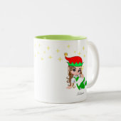 Kerstavond Ontkleed in Groen en Sterren Tweekleurige Koffiemok (Voorkant rechts)