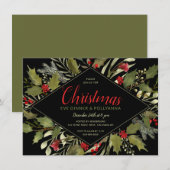 Kerstavond Party Waterverf Vintage Holly Kaart (Voorkant / Achterkant)
