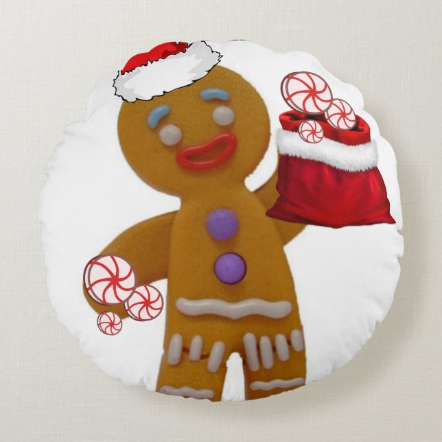 Kerstavond Pillow, Gingerbrood Man Rond Kussen (Voorkant)