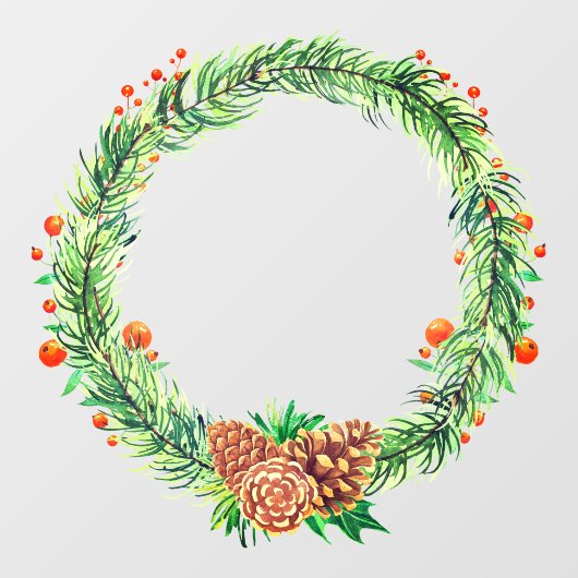 Kerstavond Pine Pine Cone Holly Wreate Raamsticker (Vel)