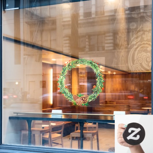 Kerstavond Pine Pine Cone Holly Wreate Raamsticker (Cafe Raam)
