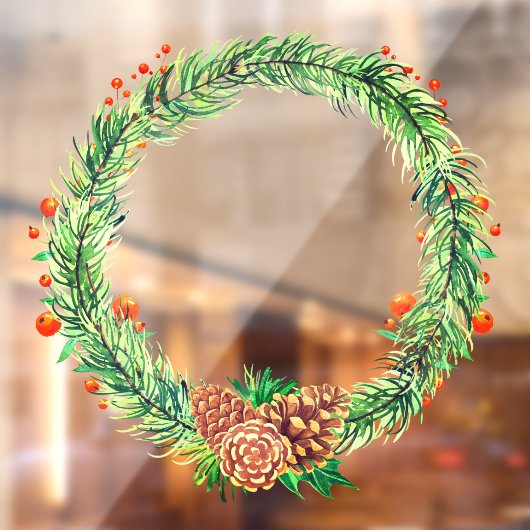 Kerstavond Pine Pine Cone Holly Wreate Raamsticker (Vel 2)