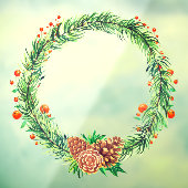 Kerstavond Pine Pine Cone Holly Wreate Raamsticker (Vel 3)