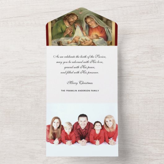 Kerstavond Religieuze Foto Mary Jesus Angels All In One Uitnodiging (Binnen)