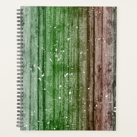 Kerstavond Retro Red Green Rustic Wood Textuur Planner (Voorkant)