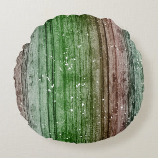 Kerstavond Retro Red Green Rustic Wood Textuur Rond Kussen