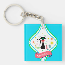 Kerstavond Retro Siamese Cat Personalize Name Keyc Sleutelhanger