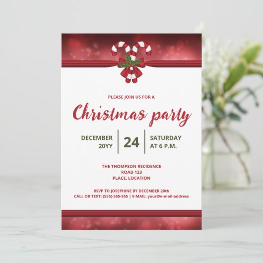 Kerstavond rode en witte snoepsuikerriet kaart (Staand voorkant)