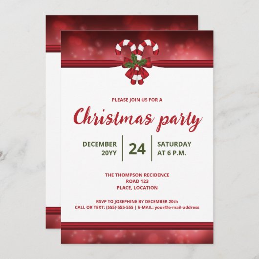 Kerstavond rode en witte snoepsuikerriet kaart (Voorkant / Achterkant)