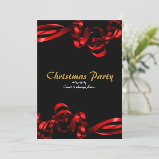 Kerstavond rode linten elegant stijlvol kaart (Staand voorkant)
