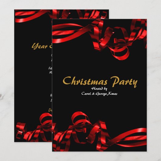 Kerstavond rode linten elegant stijlvol kaart (Voorkant / Achterkant)