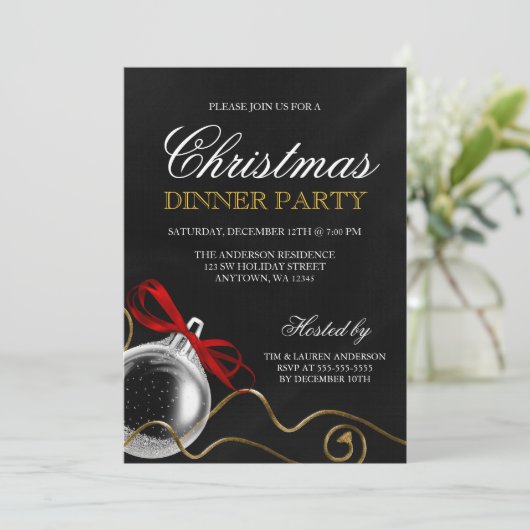 Kerstavond Rood Bow Kaart (Staand voorkant)