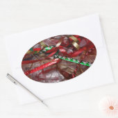 Kerstavond Rood Groen en Gold Holiday Ovale Sticker (Envelop)