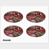 Kerstavond Rood Groen en Gold Holiday Ovale Sticker (Vel)