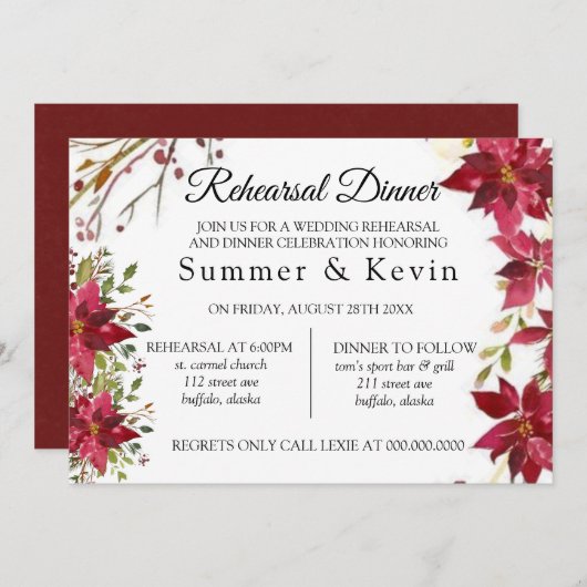 Kerstavond Rood Poinsettia Weddenschap Kaart (Voorkant / Achterkant)