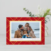 Kerstavond roodbruine eenfotofamilie folie feestdagenkaart (Staand Voorkant)