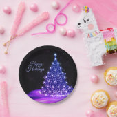 Kerstavond Roze Blauwe Blauwe Winterzwarte Rustige Papieren Bordje (Feest)