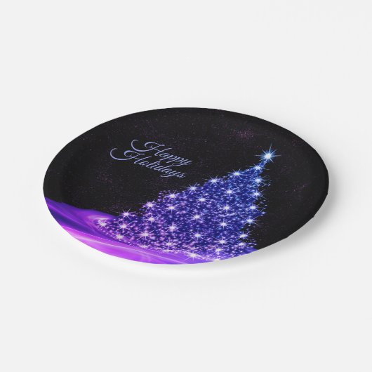 Kerstavond Roze Blauwe Blauwe Winterzwarte Rustige Papieren Bordje (Gekanteld)