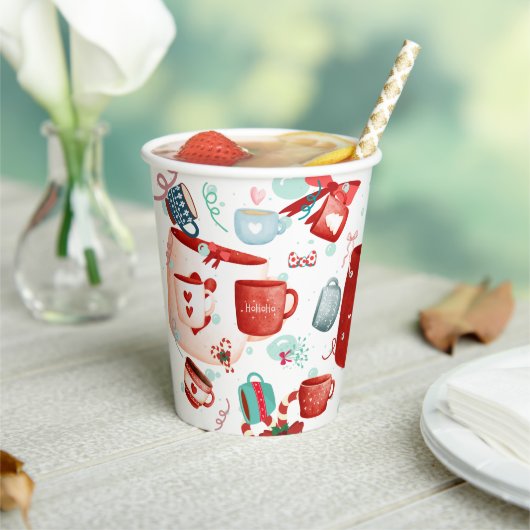 Kerstavond schattig patroon rood en blauw papieren bekers (Insitu)