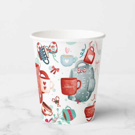 Kerstavond schattig patroon rood en blauw papieren bekers (Achterkant)