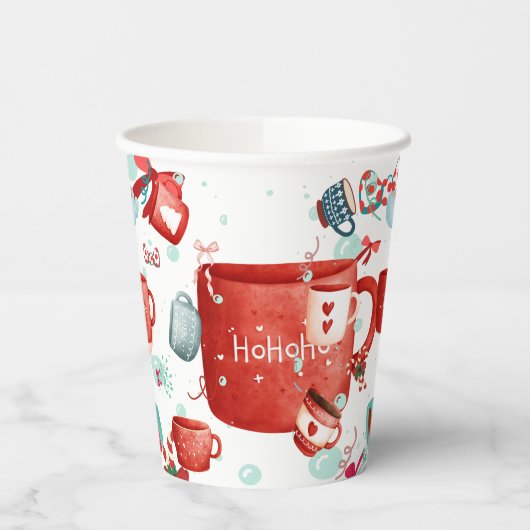 Kerstavond schattig patroon rood en blauw papieren bekers (Links)