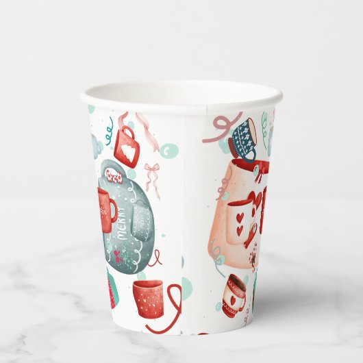 Kerstavond schattig patroon rood en blauw papieren bekers (Rechts)