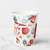 Kerstavond schattig patroon rood en blauw papieren bekers (Voorkant)