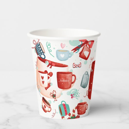 Kerstavond schattig patroon rood en blauw papieren bekers (Voorkant)