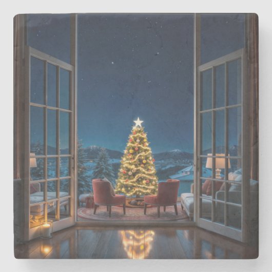 Kerstavond sereniteit stenen onderzetter (Voorkant)