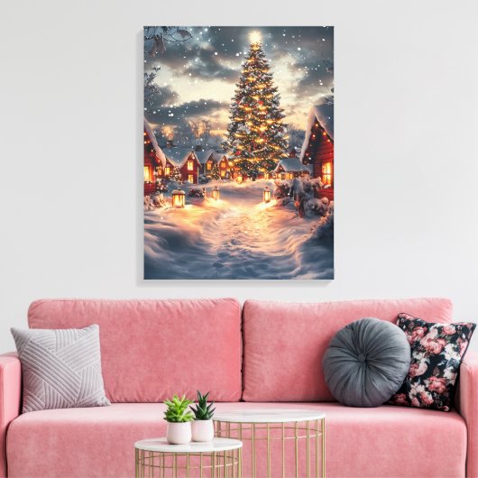 Kerstavond Serenity - olieverfschilderij Canvas Afdruk (Insitu (Woonkamer))