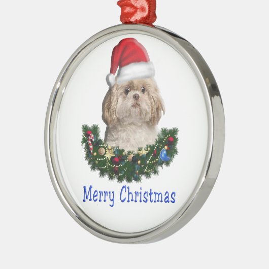 Kerstavond Shitzu Metalen Ornament (Links)