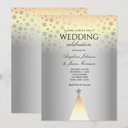 Kerstavond Silver en Gold Snowflakes Kaart (Voorkant / Achterkant)