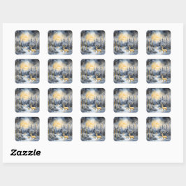 Kerstavond Sky River sterren Blue Wildlife Vierkante Sticker